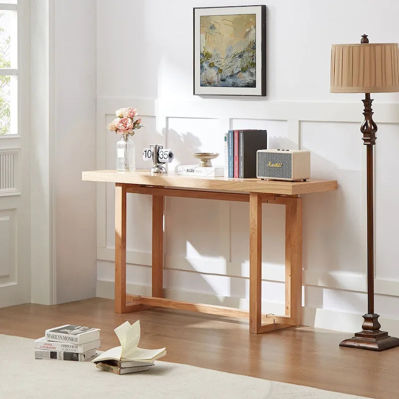 59 in. Rectangular Console Table with MDF Top and Rubberwood Legs