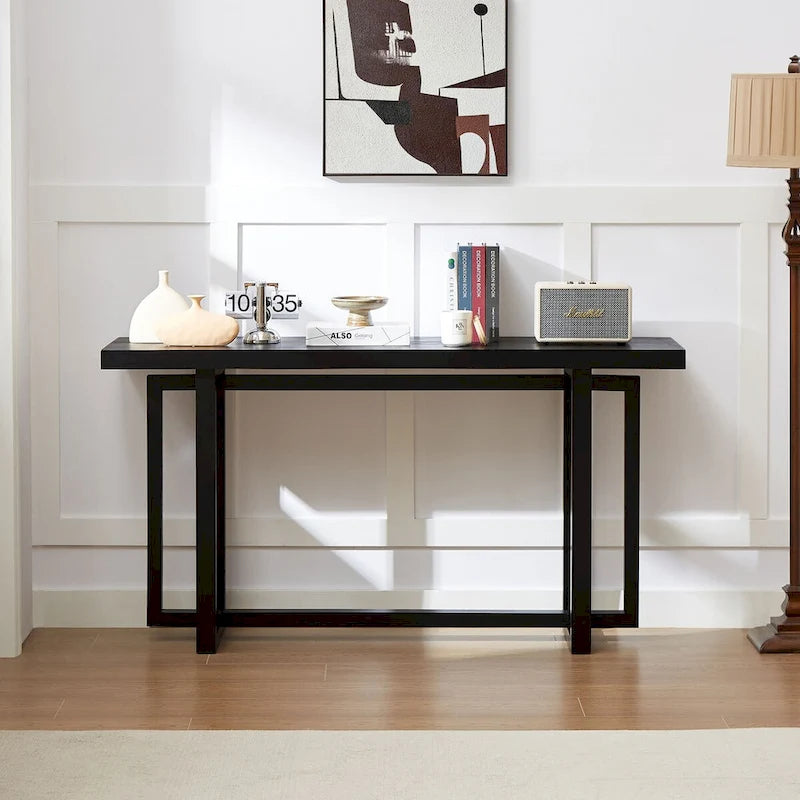 59 in. Rectangular Console Table with MDF Top and Rubberwood Legs