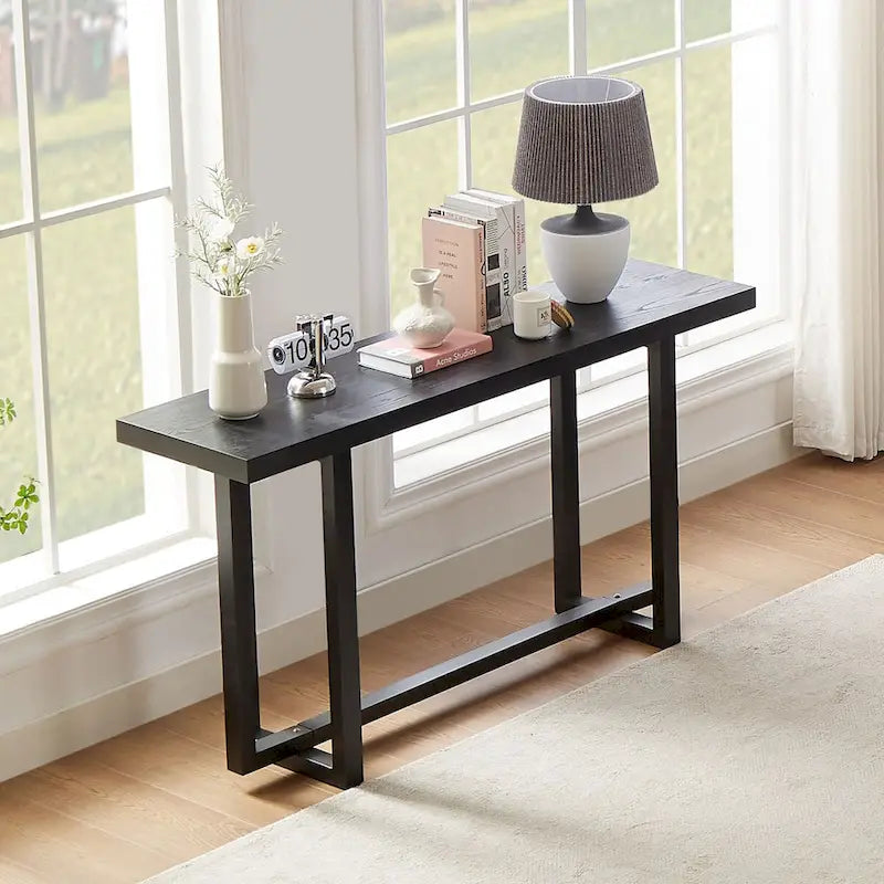 59 in. Rectangular Console Table with MDF Top and Rubberwood Legs