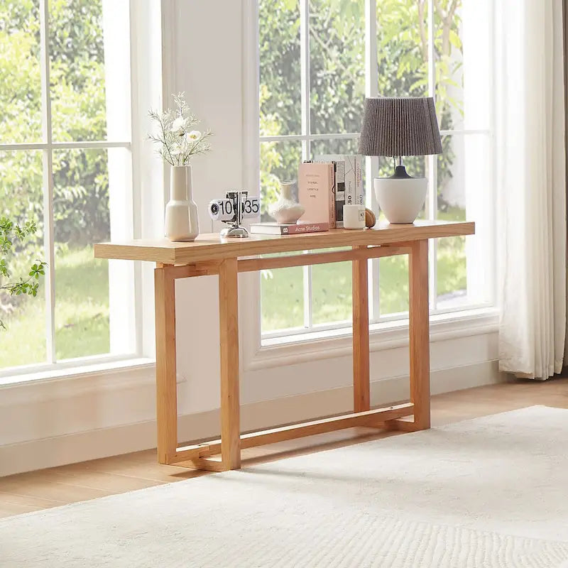 59 in. Rectangular Console Table with MDF Top and Rubberwood Legs