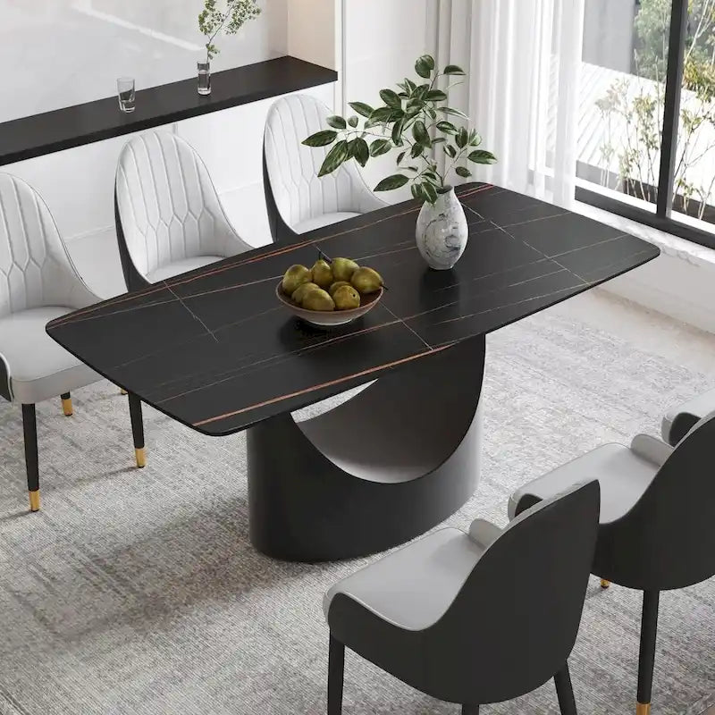 Rectangle Sintered Stone Dining Table with U-Shape Carbon Steel Base, 71" x 35.43" x 29.53"