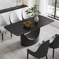Rectangle Sintered Stone Dining Table with U-Shape Carbon Steel Base, 71" x 35.43" x 29.53"
