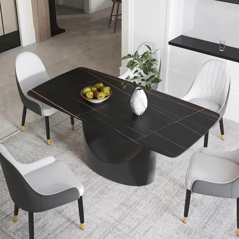 Rectangle Sintered Stone Dining Table with U-Shape Carbon Steel Base, 71" x 35.43" x 29.53"