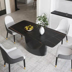 Rectangle Sintered Stone Dining Table with U-Shape Carbon Steel Base, 71" x 35.43" x 29.53"