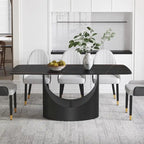 Rectangle Sintered Stone Dining Table with U-Shape Carbon Steel Base, 71" x 35.43" x 29.53"