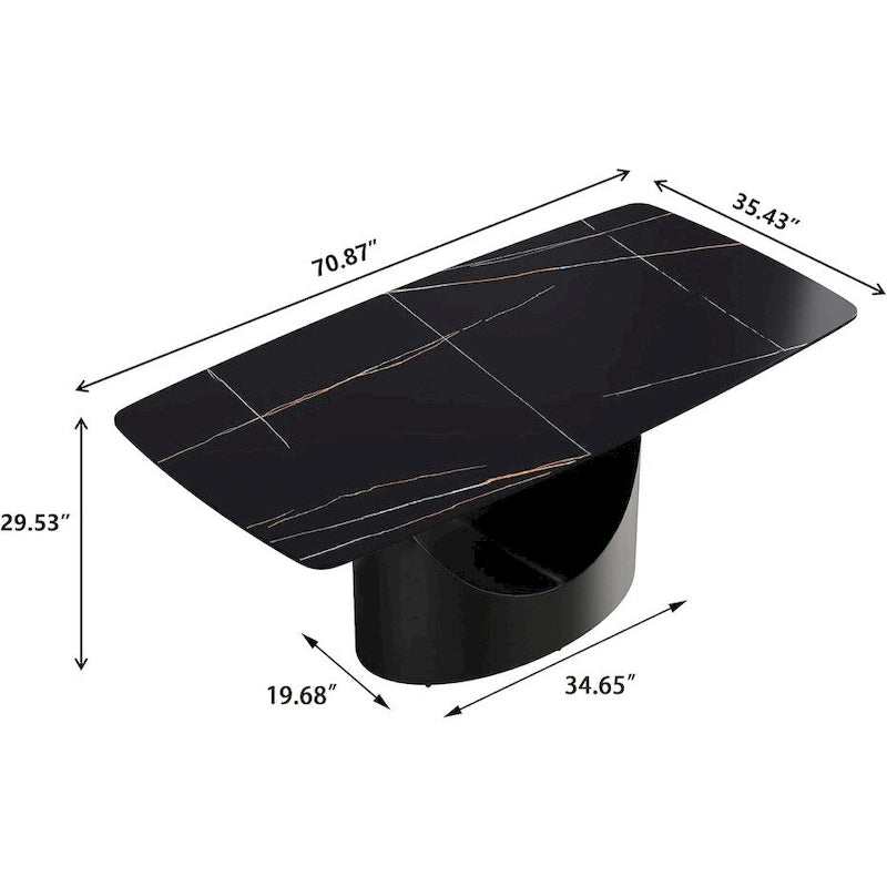 Rectangle Sintered Stone Dining Table with U-Shape Carbon Steel Base, 71" x 35.43" x 29.53"