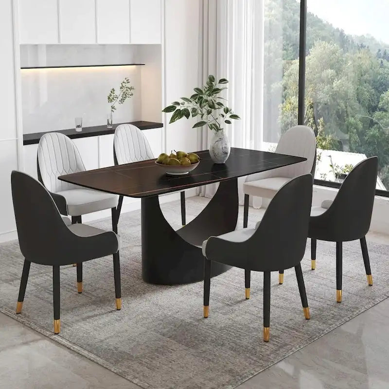 Rectangle Sintered Stone Dining Table with U-Shape Carbon Steel Base, 71" x 35.43" x 29.53"