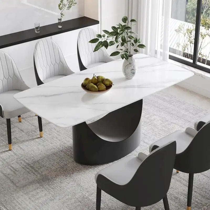 Rectangle Sintered Stone Dining Table with U-Shape Carbon Steel Base, 71" x 35.43" x 29.53"