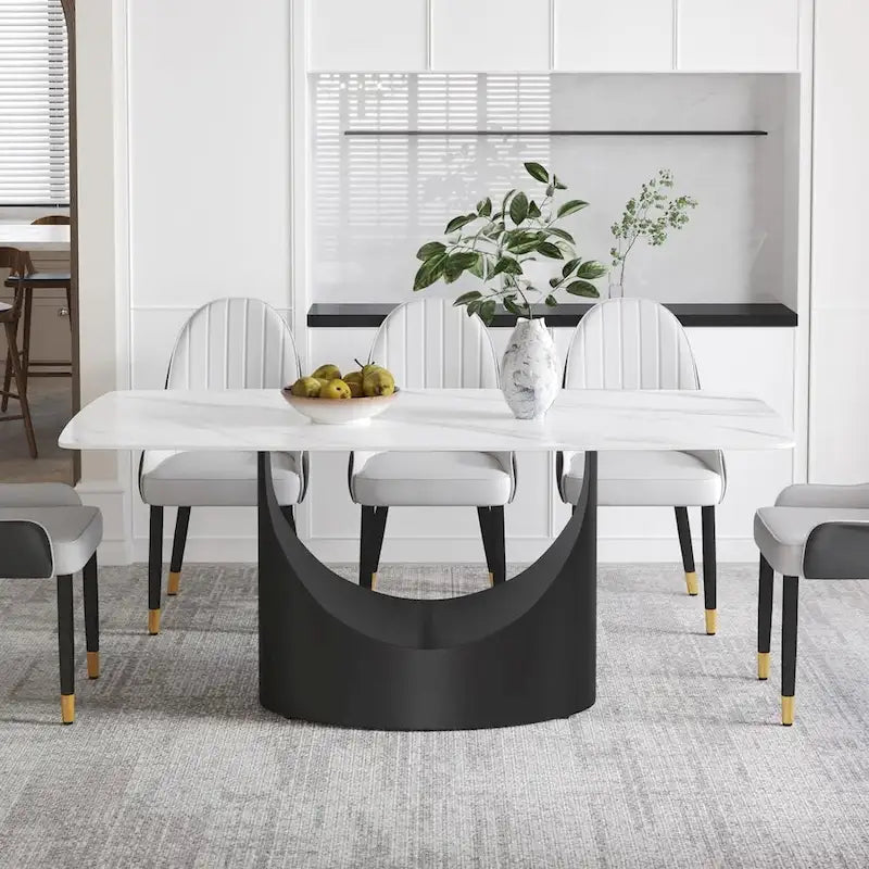 Rectangle Sintered Stone Dining Table with U-Shape Carbon Steel Base, 71" x 35.43" x 29.53"