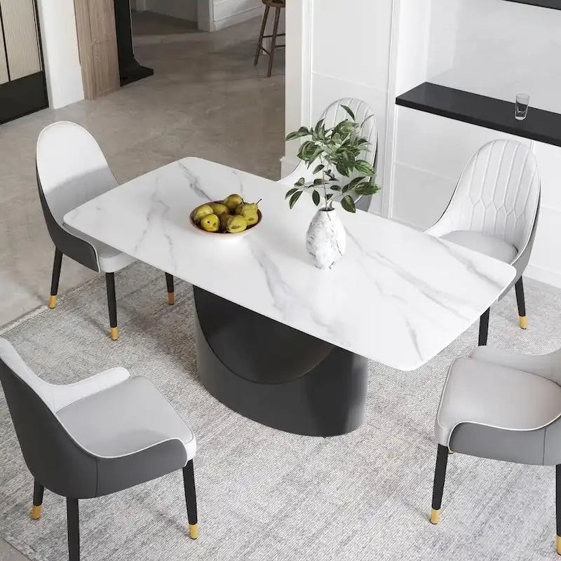 Rectangle Sintered Stone Dining Table with U-Shape Carbon Steel Base, 71" x 35.43" x 29.53"