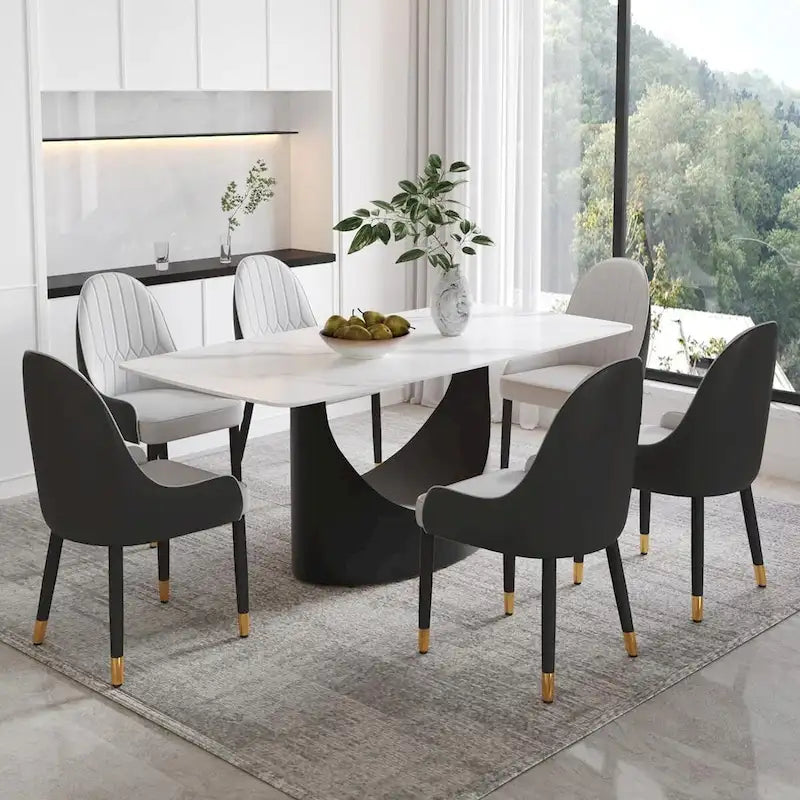 Rectangle Sintered Stone Dining Table with U-Shape Carbon Steel Base, 71" x 35.43" x 29.53"