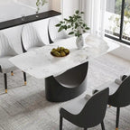 Rectangle Sintered Stone Dining Table with U-Shape Carbon Steel Base, 71" x 35.43" x 29.53"