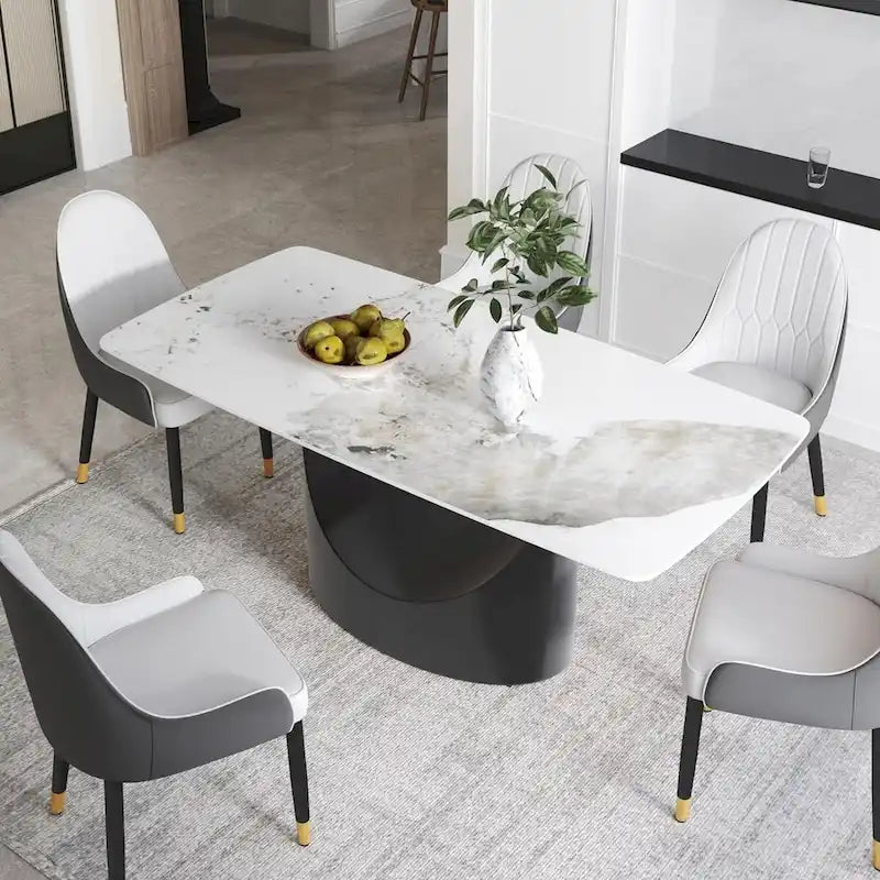 Rectangle Sintered Stone Dining Table with U-Shape Carbon Steel Base, 71" x 35.43" x 29.53"