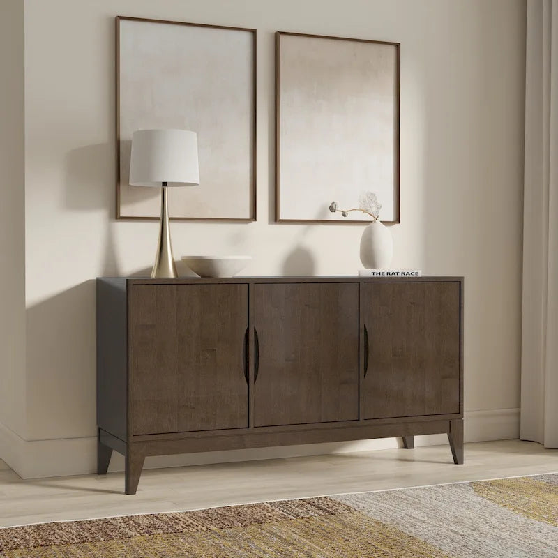 60-Inch 3-Door Sideboard Buffet Cabinet in Walnut Brown