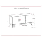 60-Inch 3-Door Sideboard Buffet Cabinet in Walnut Brown