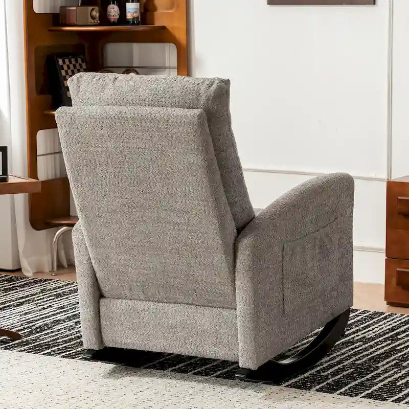 Upholstered Rocking Chair with High Back and Side Pocket