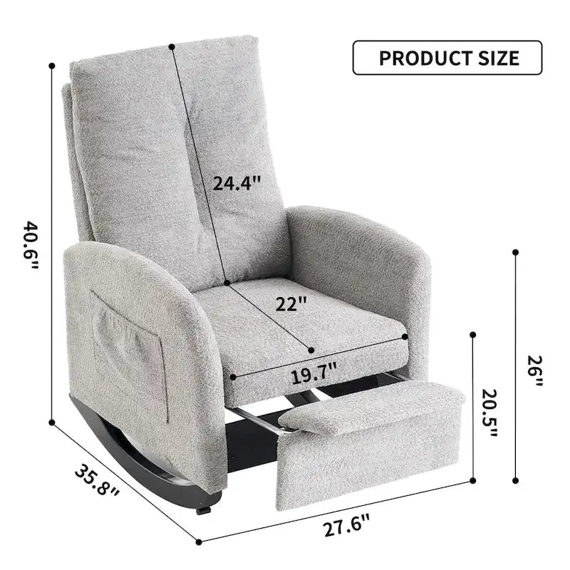 Upholstered Rocking Chair with High Back and Side Pocket