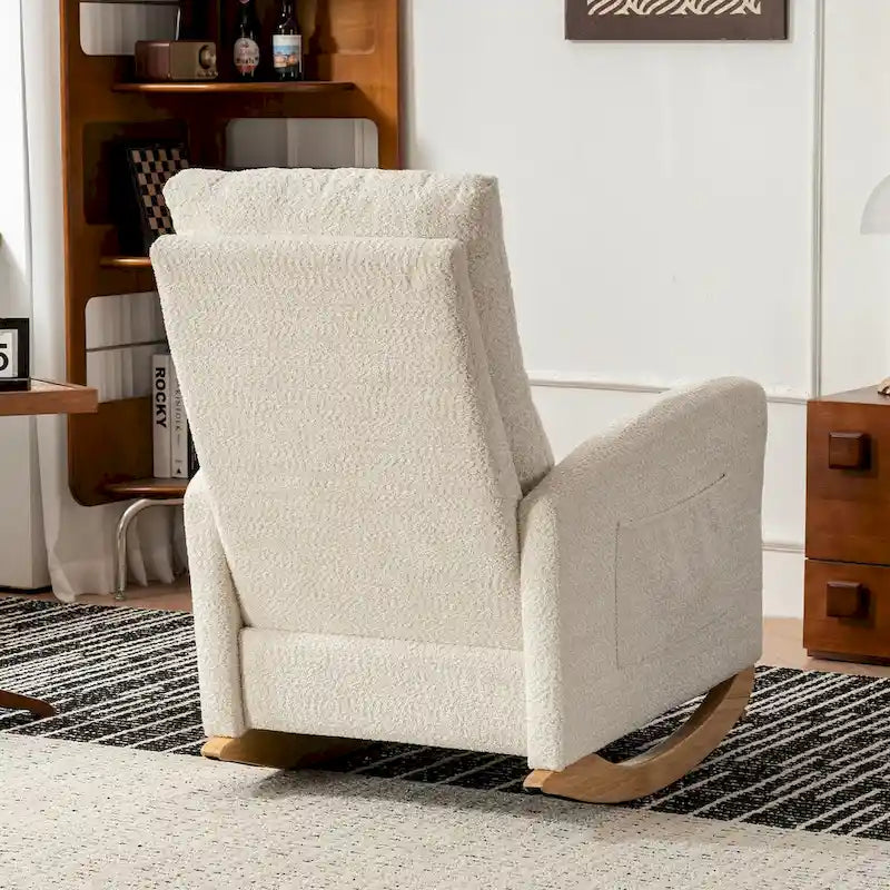 Upholstered Rocking Chair with High Back and Side Pocket