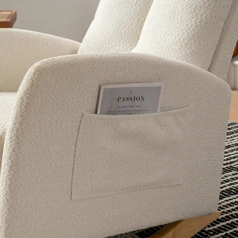 Upholstered Rocking Chair with High Back and Side Pocket