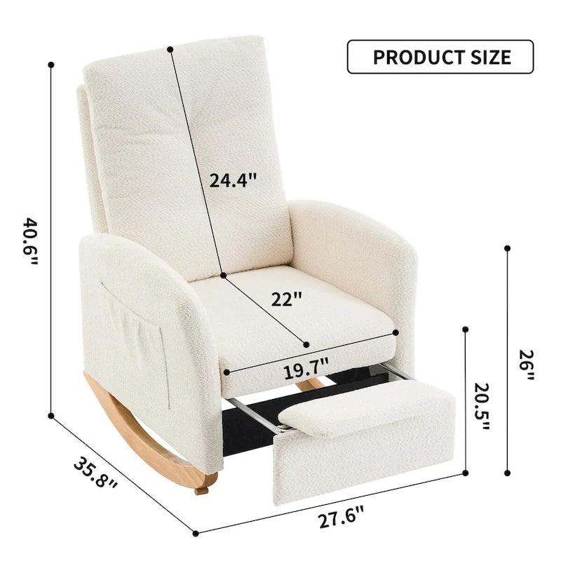 Upholstered Rocking Chair with High Back and Side Pocket