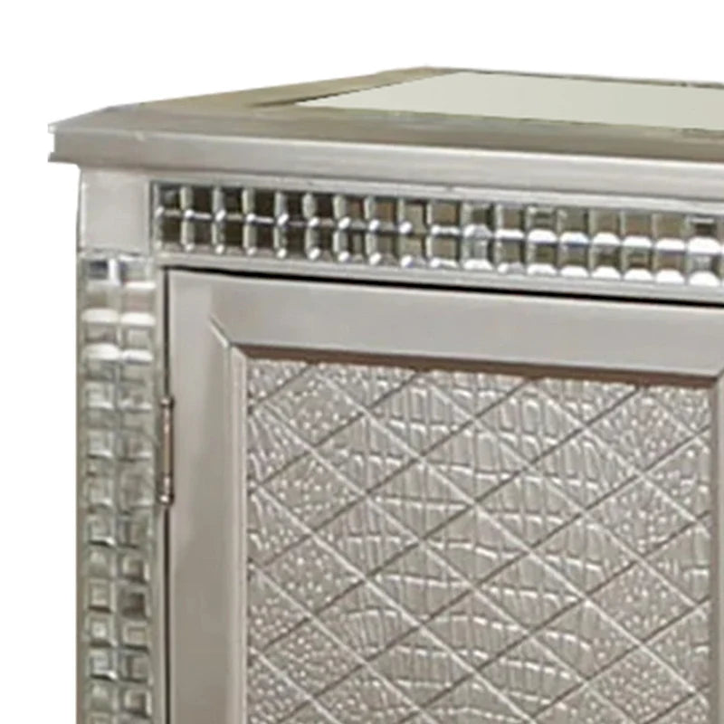 54 Inch Sideboard Buffet Console with Glass Top, Mirror Accents, Champagne Finish