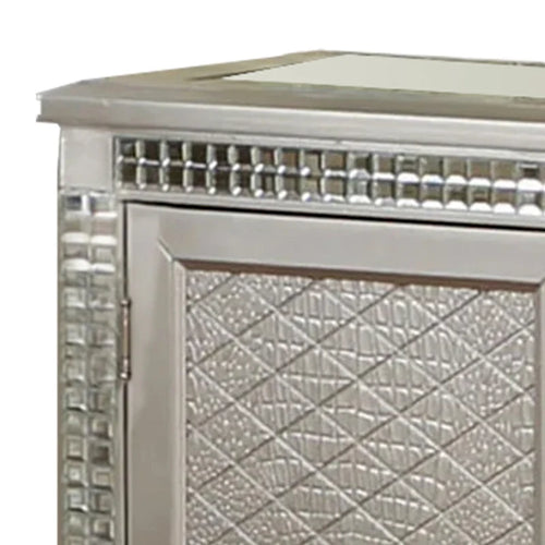 54 Inch Sideboard Buffet Console with Glass Top, Mirror Accents, Champagne Finish