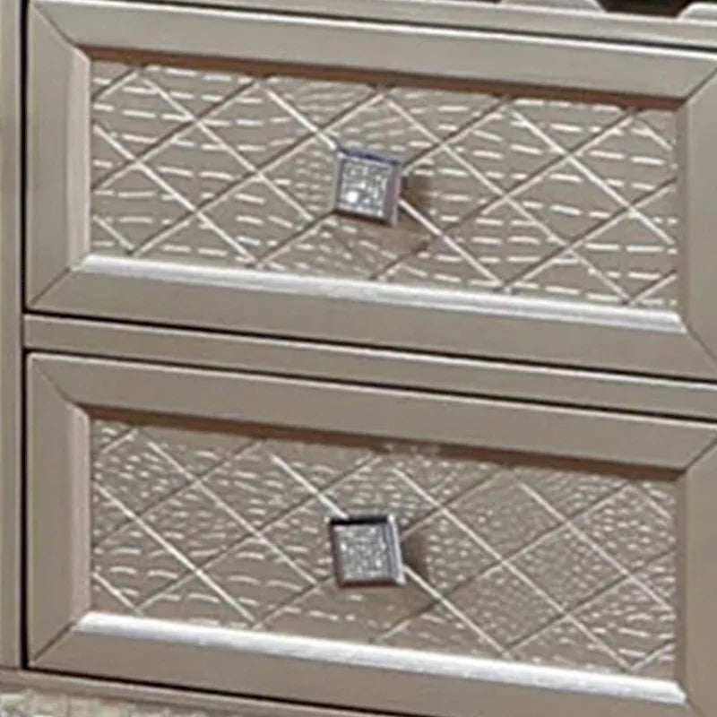 54 Inch Sideboard Buffet Console with Glass Top, Mirror Accents, Champagne Finish